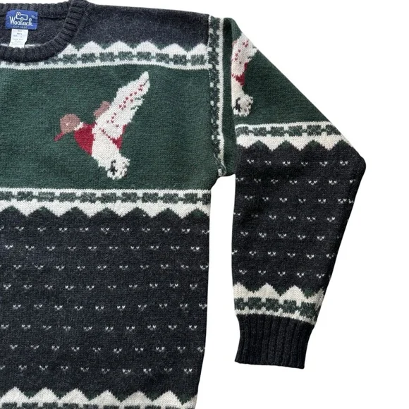 Vintage 90s Woolrich Sweater Mens Large Green Mallard Ducks 100% Wool Hunting - Picture 3 of 13